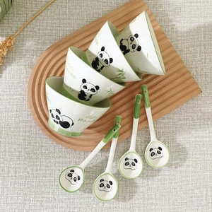 卡通熊猫果奈斗笠碗家用日式碗勺套装可爱釉下彩陶瓷panda米饭碗