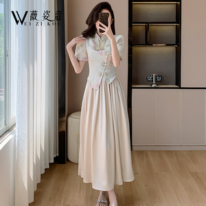 新中式连衣裙2024新款夏季时尚国风女装长裙改良旗袍假两件套裙子