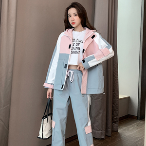 炸街工装运动套装女宽松ins潮时尚春秋学生初中生班服休闲两件套