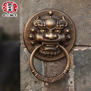 纯铜兽头门环中式仿古麒麟头拉手狮子头虎头门把手复古木大门拉环