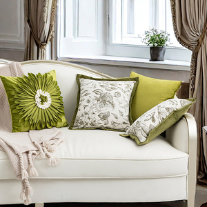 北欧现代沙发抱枕法式轻奢抹茶绿色靠枕客厅卧室样板间床头靠垫套