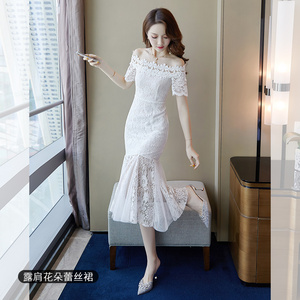 白色蕾丝连衣裙2019新款夏女有女人味的流行裙子…