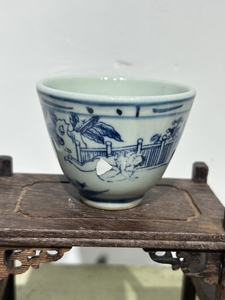 景德镇老厂货茶杯文革瓷器老青花嬉戏合欢图二缸单杯品茗主人杯