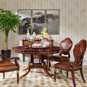 艾博尼特英式新古典实木餐桌餐台欧式轻奢圆形六人餐桌椅组合家具