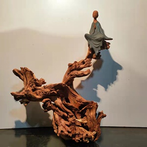 金丝红木羊蹄甲非崖柏天然原风化枯木树根雕艺中国风禅意木雕摆件