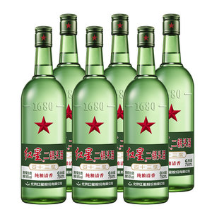 红星二锅头纯粮 清香型 高度白酒 43度 绿瓶大二 750ml*6瓶整箱装