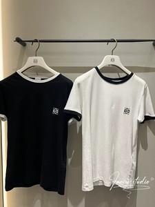 国内现货loewe/罗意威 新款 胸前刺绣字母小logo拼色短袖女 t恤男