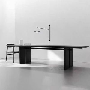 实木长桌创意黑色原木会议桌北欧大板泡茶桌子办公电脑桌长条书桌