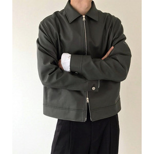 休闲夹克男pu人造革超短款翻领纯色帅气韩版外套 韩国东大门代购