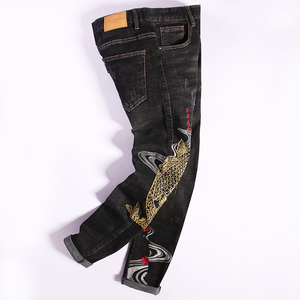 刺绣牛仔裤男修身小脚潮流弹力绣花图案中国风个性网红潮牌长裤子
