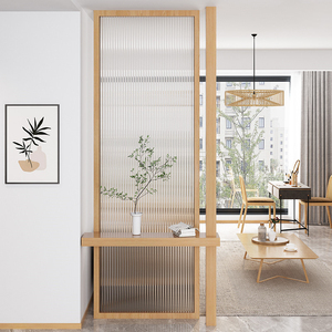 实木屏风置物架隔断长虹玻璃简约日式入户门玄关多功能格栅原客厅