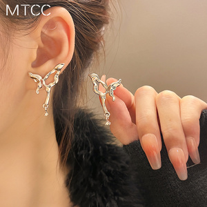 S925银针新款带钻液态蝴蝶耳钉创意小众设计感耳环酷潮高级感耳饰