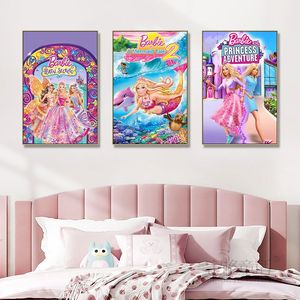 儿童房装饰画女孩房间挂画卧室床头芭比娃娃公主卡通少女心壁画