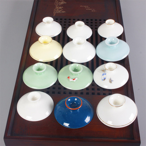 羊脂玉盖碗盖子白瓷描金陶瓷家用茶具中式茶碗茶杯茶壶配件