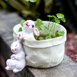 口袋小兔子收纳花器多肉花盆萌可爱花园装饰桌面摆件创意礼物品