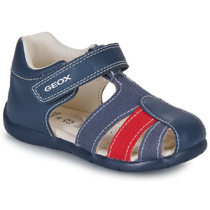 Geox健乐士男童鞋魔术粘护趾凉鞋后包跟防滑底沙滩鞋蓝红色夏季款