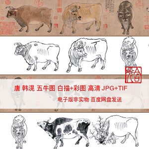 五牛图白描图