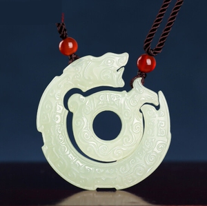 和田玉情侣龙凤玉佩玉吊坠一对龙凤同心圆玉坠浅青玉石男女龙凤配