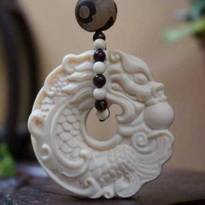 天然保真 猛犸象牙鱼化龙平安扣吊坠牙雕平安牌挂件龙鱼牙牌吊牌