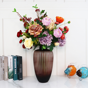 轻奢高端花束仿真花假花塑料花玫瑰装饰台面客厅玄关琉璃花瓶带瓶