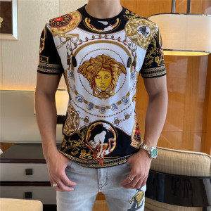 versace范思哲新款男装t恤时尚美杜莎印花烫钻圆领瓦萨琪男士短袖