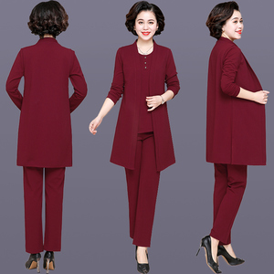 喜婆婆婚宴礼服中老年大码中长款三件套套装女春秋妈妈秋装长袖衫
