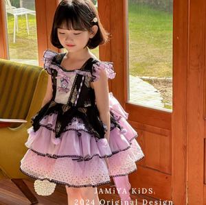 库洛米衣服女童公主裙夏季新款高端生日礼服洛丽塔儿童连衣裙子紫