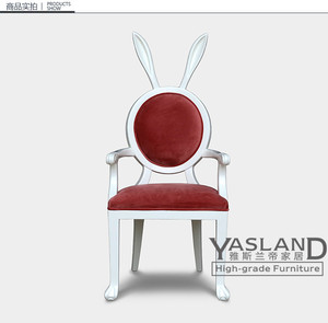 美式实木餐椅欧式田园客厅个性创意休闲书椅兔耳朵圆背椅儿童椅