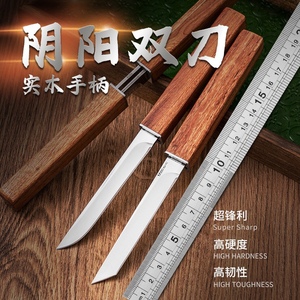 东南亚热销实木双刀双龙M390粉末钢户外水果店便携防身高硬度刀具
