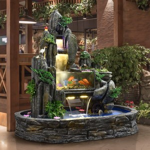 大型假山流水喷泉风水轮鱼缸摆件户外别墅花园庭院鱼池造景招财