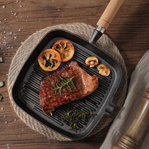 铸铁牛排煎锅无涂层小煎牛排专用锅方形条纹电磁炉平底不粘锅家用