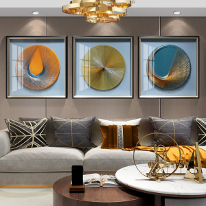 客厅轻奢金帝丝装饰画玄关餐厅背景抽象几何立体丝线手工实物挂画