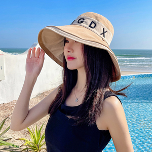 帽子女夏天渔夫帽韩版遮脸遮阳黑色防晒帽双面戴太阳帽女大帽檐潮
