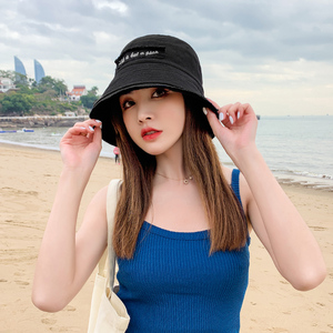 帽子女夏天渔夫帽韩版黑色防晒帽双面戴太阳帽女遮脸遮阳大帽檐潮