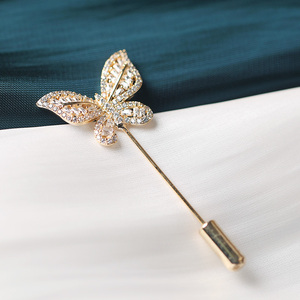 蝴蝶一字胸针女商务气质高档职业西服西装胸花别针插针式配饰品