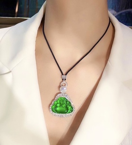 冰种正阳绿佛公翡翠吊坠缅甸天然a货18k金镶嵌帝王绿满绿玉佛挂件