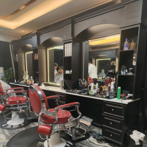 barber复古理发店镜台美发店油头馆剪发实木镜子带灯男士发廊专用