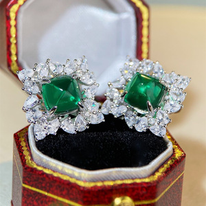 小乔珠宝S925纯银耳钉女糖塔祖母绿豪华满钻镶嵌耳饰中国风轻奢