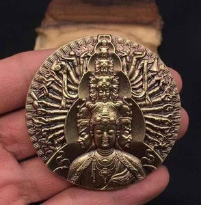 古玩古董纯铜纪念章千手观音精铸铜章千面千手纪念铜章