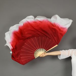 真丝扇酒红渐变色双面加长秧歌舞扇 九儿舞蹈扇子万疆舞蹈扇绸扇