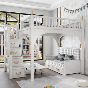 上下铺儿童沙发床高低床平行上下床双层床子母床全实木成人高护栏