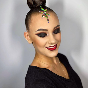 906人付款淘宝拉丁舞头饰钻国标舞蹈表演出比赛紫色钻条黑池盘发亮钻