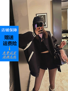 欧阳【小香棒球服】撞色拼接PU皮外套女秋季美式复古夹克上衣区区