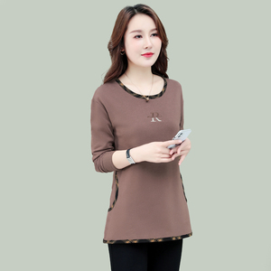 中老年长袖t恤女2022春秋新款妈妈外穿打底衫有口袋中长款褂子女