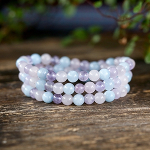 天然粉蓝紫水晶多色多圈手链 粉嫩梦幻水晶手链厂家批发