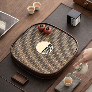 中式四方茶盘干泡台家用高档小型实木镂空竹制茶台储水托盘茶海