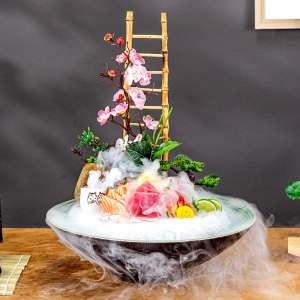 高端陶瓷刺身盘冰盘干冰创意意境菜餐具三文鱼生鱼片专用摆盘盘子