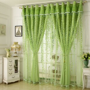 绿色窗帘成品简约现代遮光布定做一米印花纱帘客厅卧室落地窗飘窗