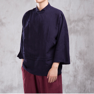 民族风男装国潮男式棉麻薄外套大码宽松亚麻复古汉服男禅意茶服胖