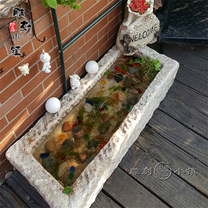 老石槽养鱼石头鱼缸阳台客厅阳台庭院户外家用旧猪槽牛槽石盆花盆